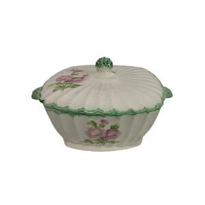 The Sebring Pottery Co Lidded Serving Dish Floral Green Trim